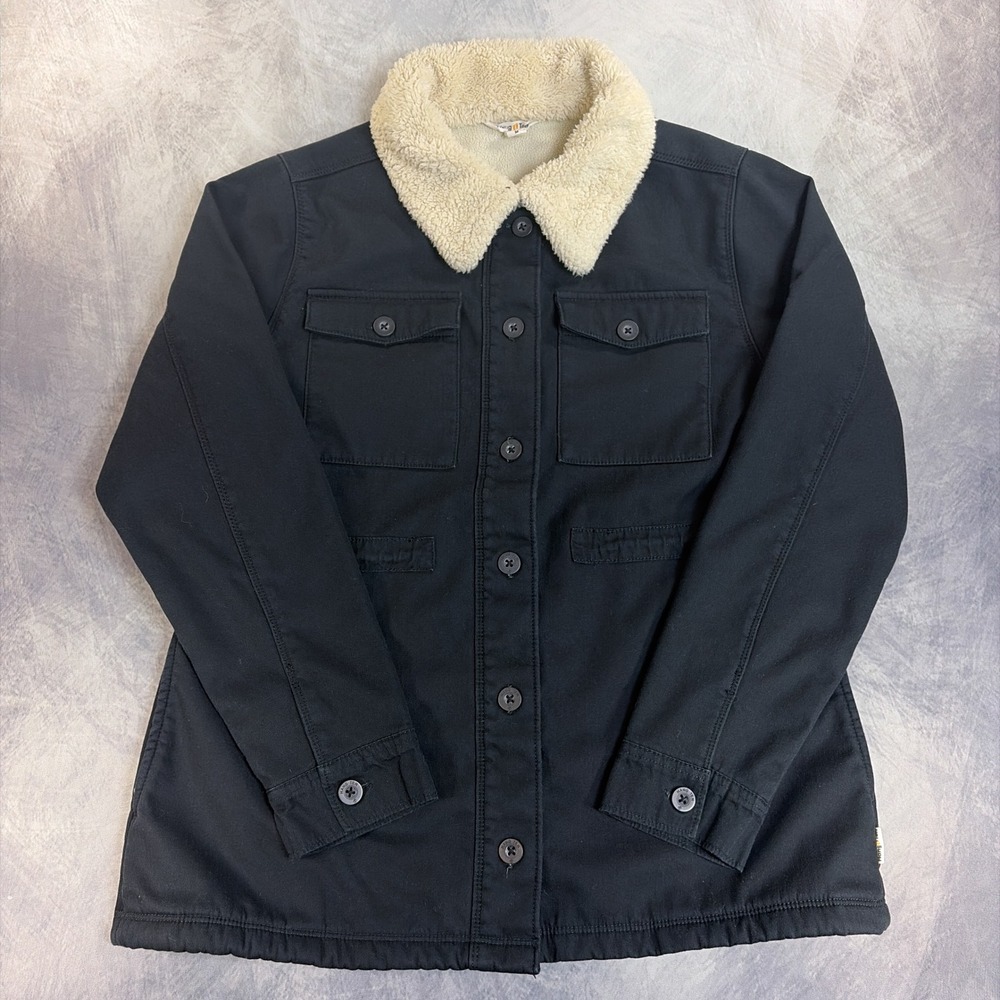 Hang Ten Jacket Womens Medium Black Sherpa Lined Utility Canvas Coat